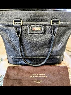 kate spade Black Pebbled Leather Tote with Gold Hardware